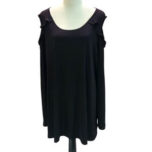 Belle by Kim Gravel Black Ruffle Cold Shoulder Long Sleeve Tunic Top Women 3X